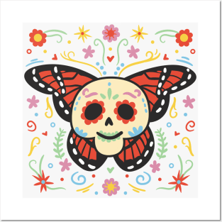 Adorable Sugar Skull Butterfly // Cute Day of the Dead Posters and Art